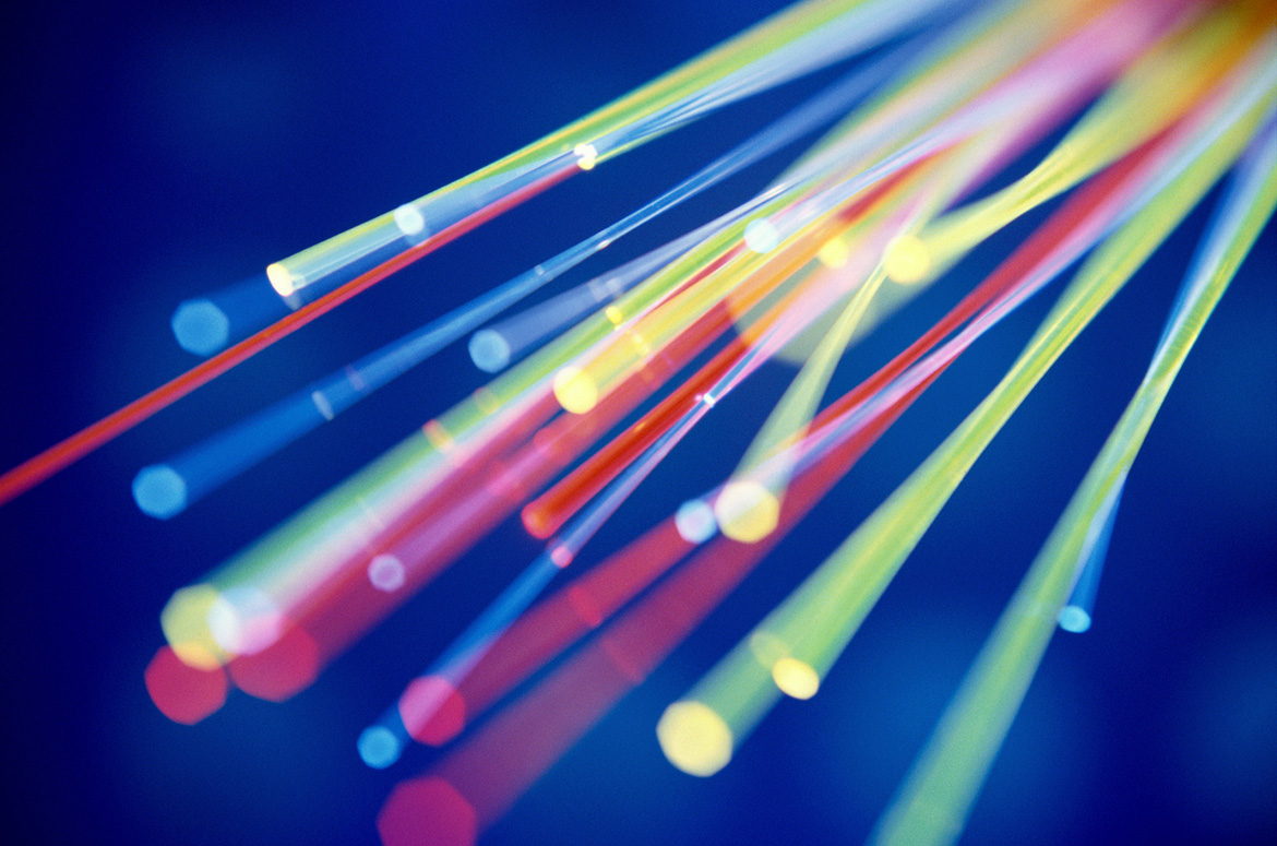 Close-up of fiber optic cables